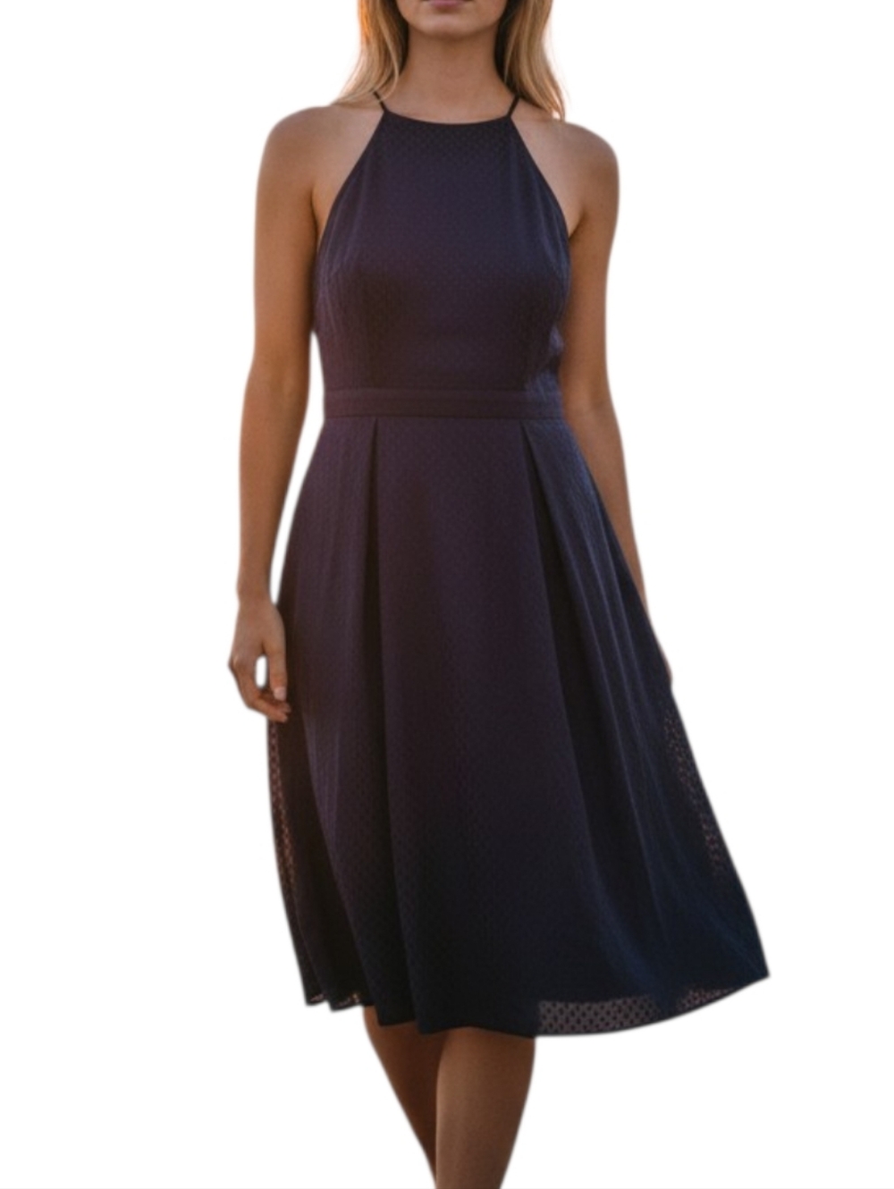 Banana Republic Navy Textured Halter Dress